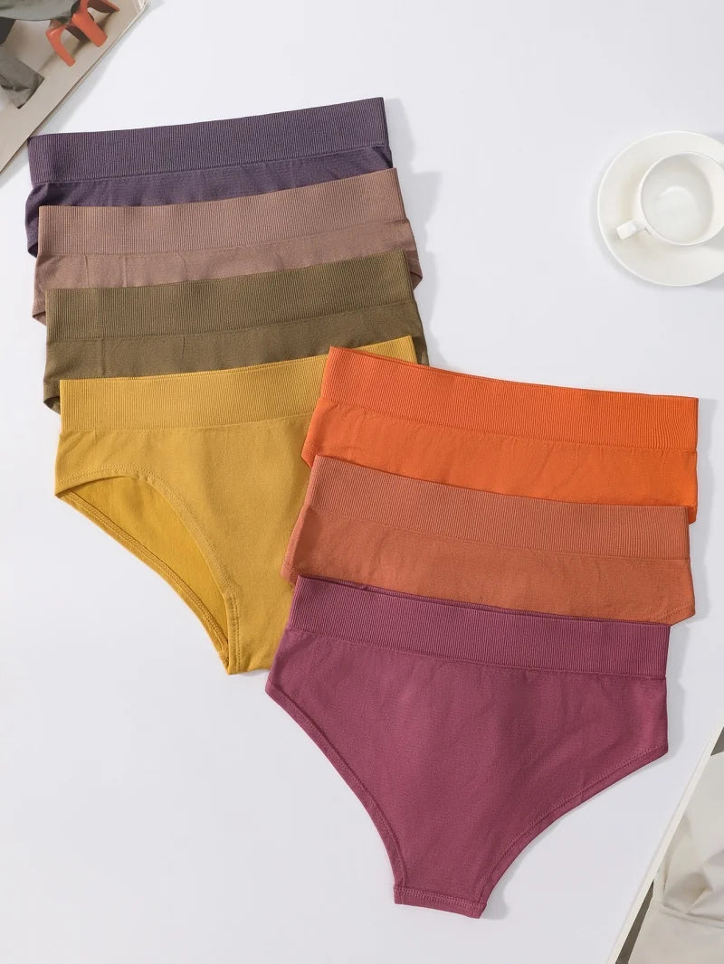 5Pcs/Set High Rise Women Panties Briefs Female Underpants Solid Color Seamless Underwear S-XXXL Sexy Lingerie Intimates