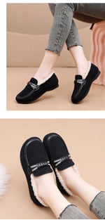 Retro Women's Slip on Flat Shoes White Women Soft Sole Non-slip Loafer Female Casual Plush Warm Cotton Shoes Zapatillas Mujer
