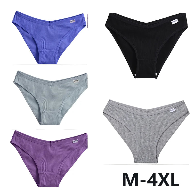 5Pcs Women Cotton Panties V-Belt Ladies Soft Female Sexy M-4XL Low-Rise Panties Bikini Underwear Comfortable Lingerie 2024