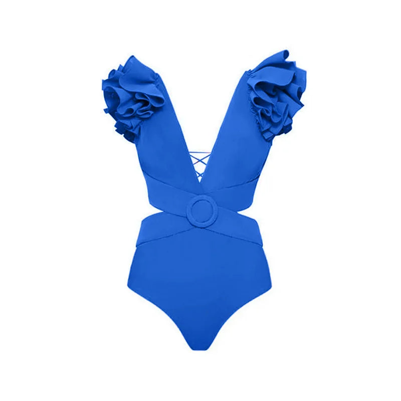 2026 Women Swimwear 2PC Cover-up Swimsuit Ruffle Solid Printed Deep V One-piece Monokini Kimono Bikini Suit Summer Beachwear