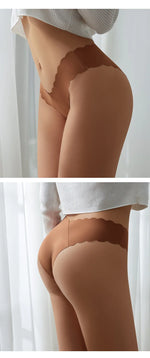 Ice Silk Ruffles Sexy Girls Briefs Seamless Women Panties Underwear T Back G String Yoga Fitness Thong Underpants Plus Size S-XL