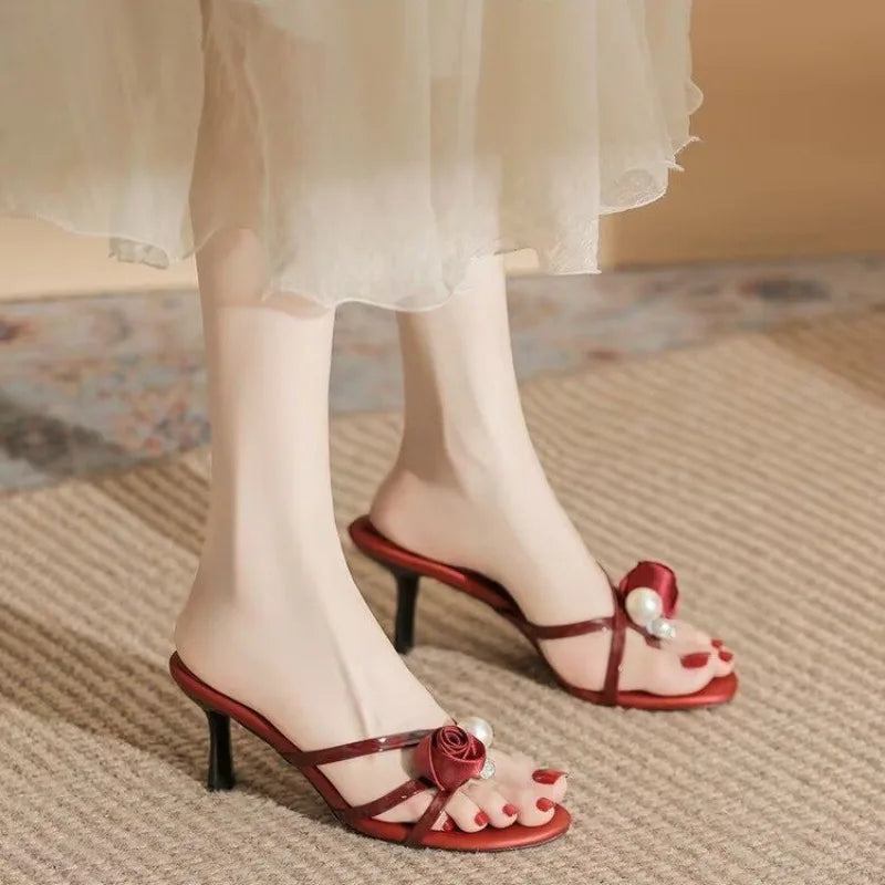 Liyke 2026 New Fashion Flowers Pearl Women Slippers Summer Party DressSandals