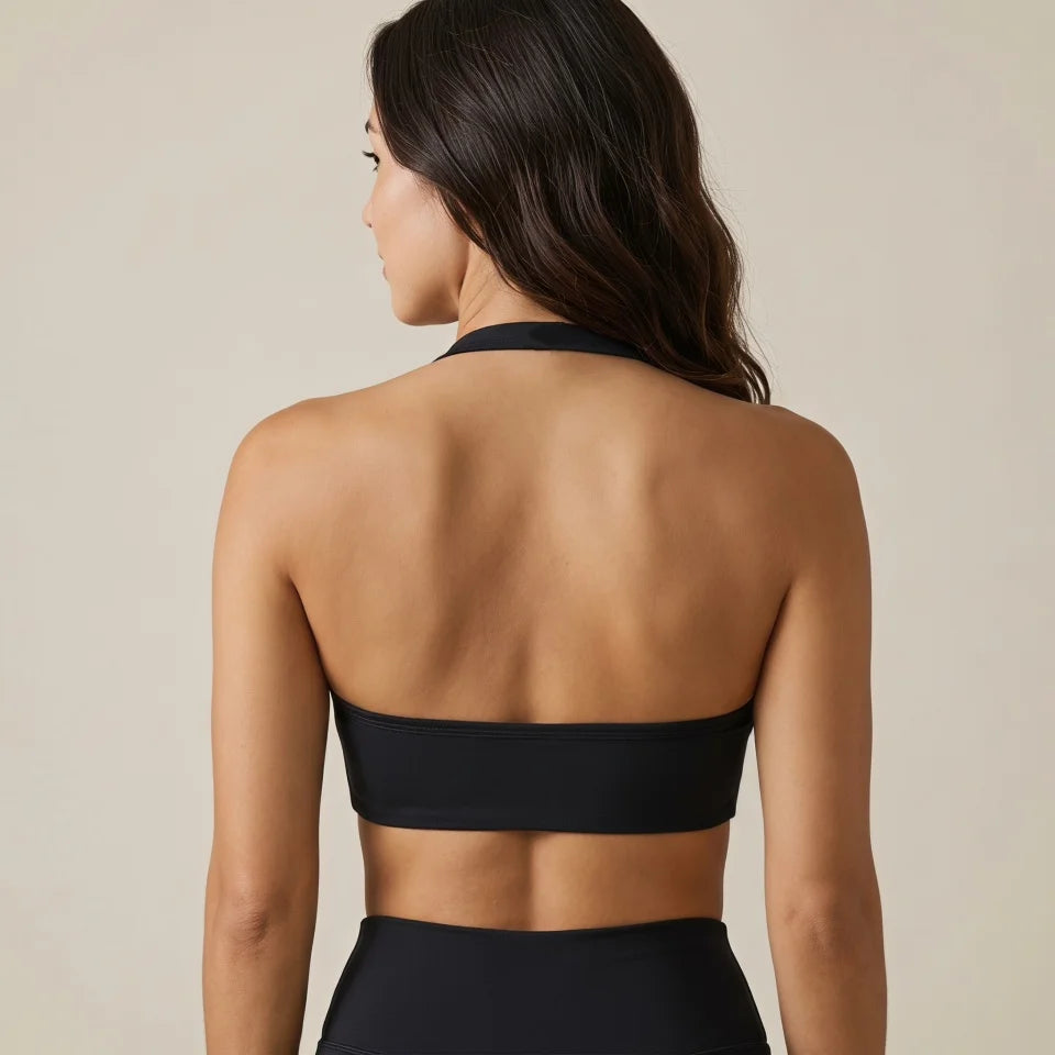 Mermaid Curve Halter Sports Bra Women Yoga Crop Top Push Up Padded Bralette Gym Workout Top Pilates Fitness Activewear