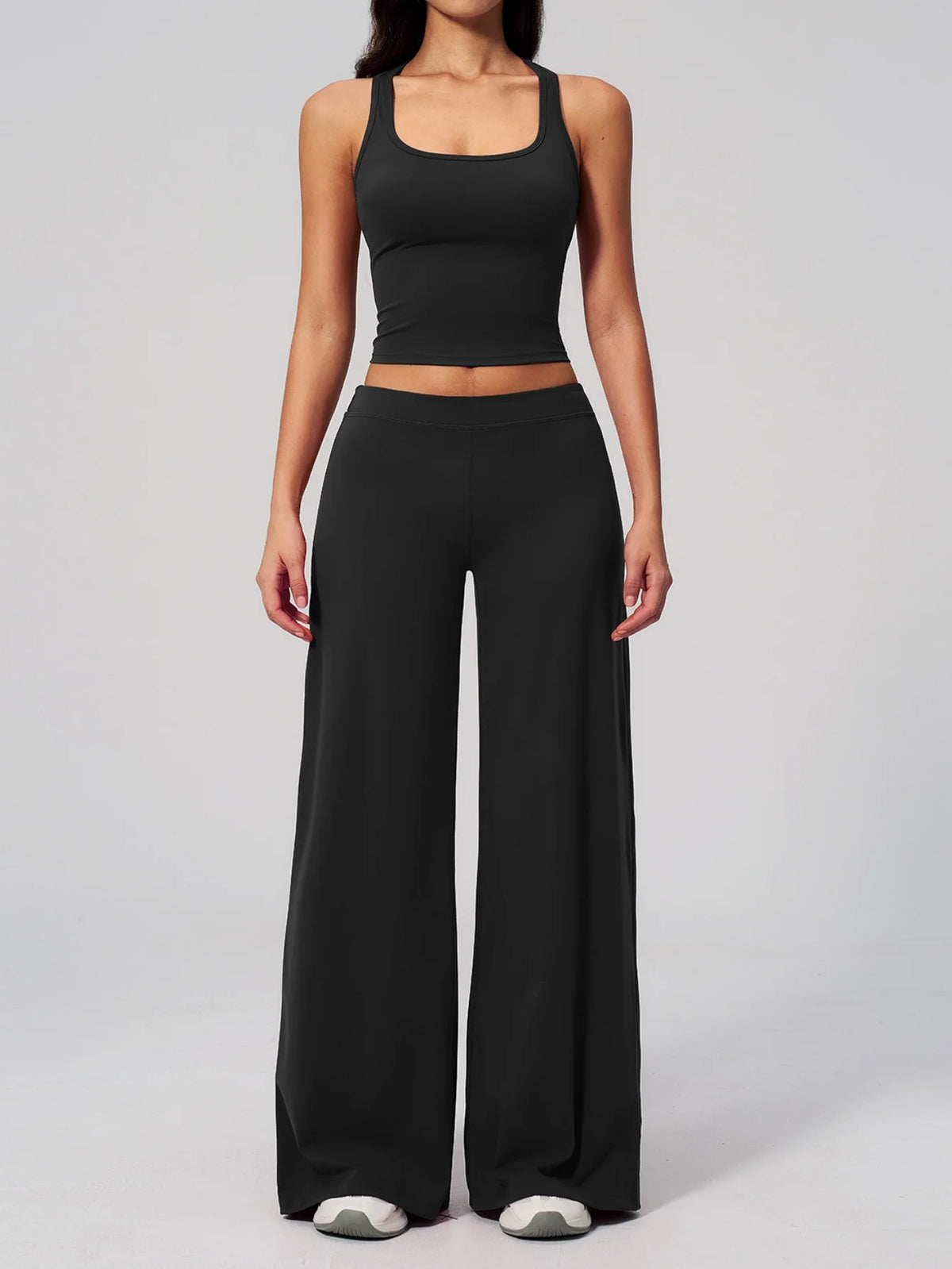 Women's Summer Two Piece Yoga Sets Slimming Sports Tank Top Lifted Buttocks High Waist Flare Pants Gym Fitness Suits Tracksuit