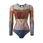 S - XXL Printed Long Sleeve With Sarong One Piece Swimsuit Women Swimwear Female Flowers Padded Bather Bathing Suit Swim K7181