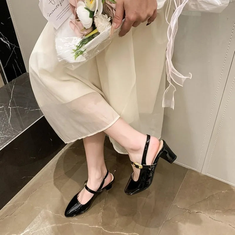 New Summer Fashion Women Sandals Sexy Pointed Toe Decoration Stiletto Simple Solid Color
