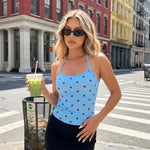 Women's Summer Halter Neck Tops Fashion Sleeveless Dota Print Slim Fit Cami Tops