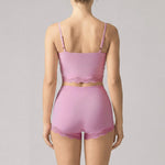 Lace V-neck Camisole Yoga Sets Women Black Hanging Neck Sports Tank Top Sportswear Gym Clothing High Waist Shorts Fitness Suits