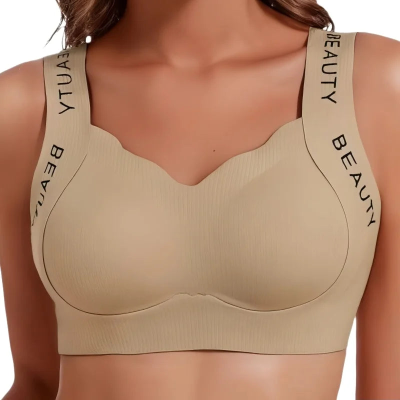 Ribbed Bras Push-Up Wireless Bra Women's Seamless Underwear Plus Size Wave Neckline Wide Strap Support Sexy Lingerie M-3XL