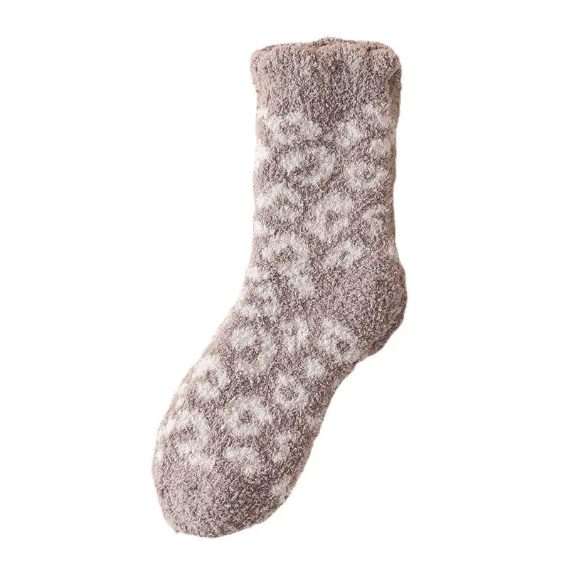 Fashion Coral Fleece Thick Socks Women Foot Cute Leopard Sock Funny Girls Breathable Warm Casual Socks Winter