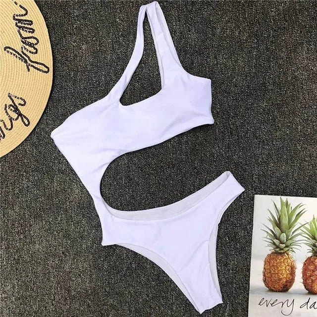 Asymmetric One shoulder Female Swimwear One piece swimsuit Women Monokini Bather Trikini High Cut Out Bathing Suit Swim Bodysuit