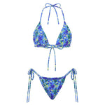 Combhasaki Women's Y2K Goth 2Pieces Tie-up Bathing Suits Sleeveless Halter Neck Backless Floral Bra + Low Waist Thong Swimsuits