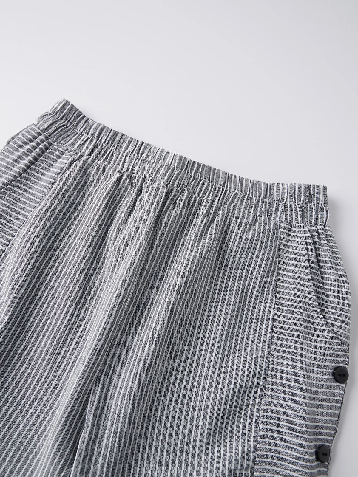 2026 Summer Women Striped Capris Casual Stylish Elastic Waist Side Button Straight-leg Pants Daily Cropped Trousers