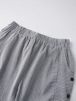 2026 Summer Women Striped Capris Casual Stylish Elastic Waist Side Button Straight-leg Pants Daily Cropped Trousers