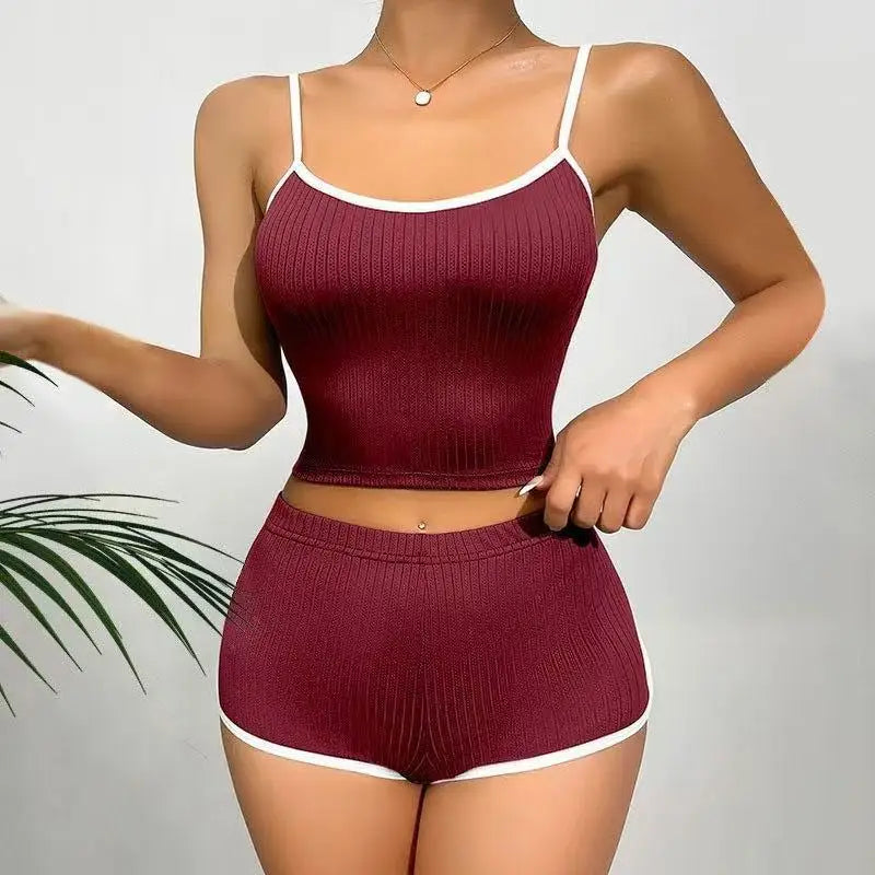 2026 New Women's Sleepwear and Home Wear Set Slim Fitting Camisole Shorts Casual and Comfortable Vest Sports Shorts 2-Piece Set