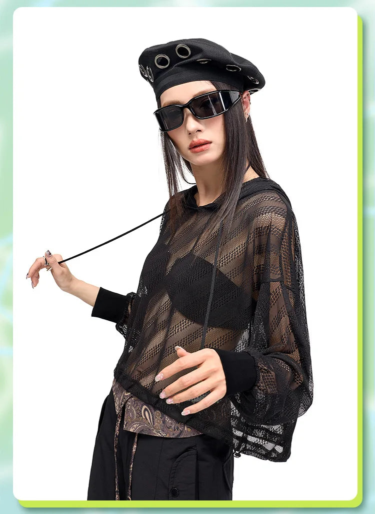 Lazy sun protection long-sleeved T-shirt summer pure lust hottie thin loose air-conditioned blouse hollow top