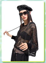 Lazy sun protection long-sleeved T-shirt summer pure lust hottie thin loose air-conditioned blouse hollow top