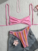 Crochet Striped High Leg Cut Brazilian Bikini Female Swimsuit Women Swimwear Two-pieces Bikini Set Bather Bathing Suit Swim Lady