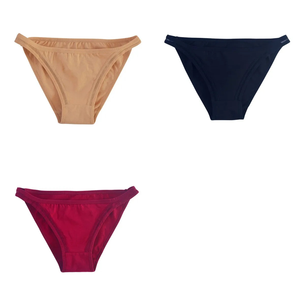 3Pcs/Set Women's Cotton Low-Rise Briefs with Mesh Side Panels Brazilian Panties Sexy Lingerie Comfy Breathable Underwear M-XL