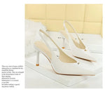 BIGTREE Shoes Sweet Metal Decoration Women Pumps Pointed High Heels silks satins heeled Sandals Women Summer Shoes Stiletto 8 cm