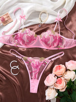 Sweet Girl Style Pink Sexy Butterfly Embroidery Underwear Set - French Romantic Intimate Women's Underwear ZA825296