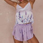 Women's Summer Sexy Pajama Shorts Set 3 Pieces Lace Satin With Silk Sleepwear Robe Fashion And Comfortable Print Nightwear