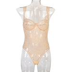 Toucheart Sexy Mesh Patchwork Embroidery Jumpsuit For Women Lace Sling Underwear Solid Color Sexy See-Through Backless Jumpsuit