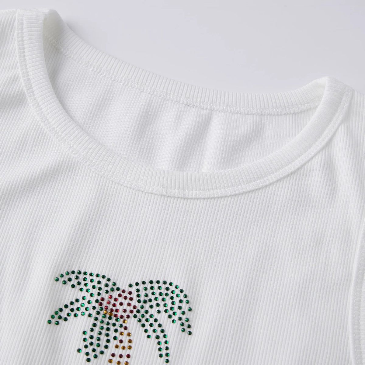 Summer Women's Tank Tops Rhinestone Printed Sleeveless Round Neck Ribbed Vest for Beach Club Daily Out Going Wear