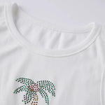 Summer Women's Tank Tops Rhinestone Printed Sleeveless Round Neck Ribbed Vest for Beach Club Daily Out Going Wear