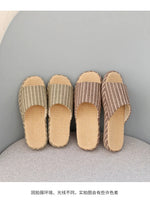 Breathable Linen Slippers For Women Men Summer House Shoes Striped Design Soft Sole Anti-Slip Couples Home Floor Cotton Slides