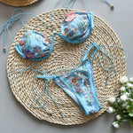 Flowers Printed Halter Underwired V-Bar Bikini Women Swimwear Female Swimsuit Two-pieces Bikini Set High Cut Bathing Suit Swim