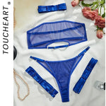 Toucheart 4 Piece Set Sexy Lingerie Set Elasticity Mesh Patchwork See-Through Breast-Wrapping Three-Point Briefs Sexy Underwear