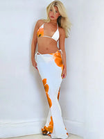 Vintage White Floral Print Bikini 2025 Swimwear Women Sexy Push Up Mesh Skirt 3 Piece Swimsuit Holiday Bathing Swimming Suits