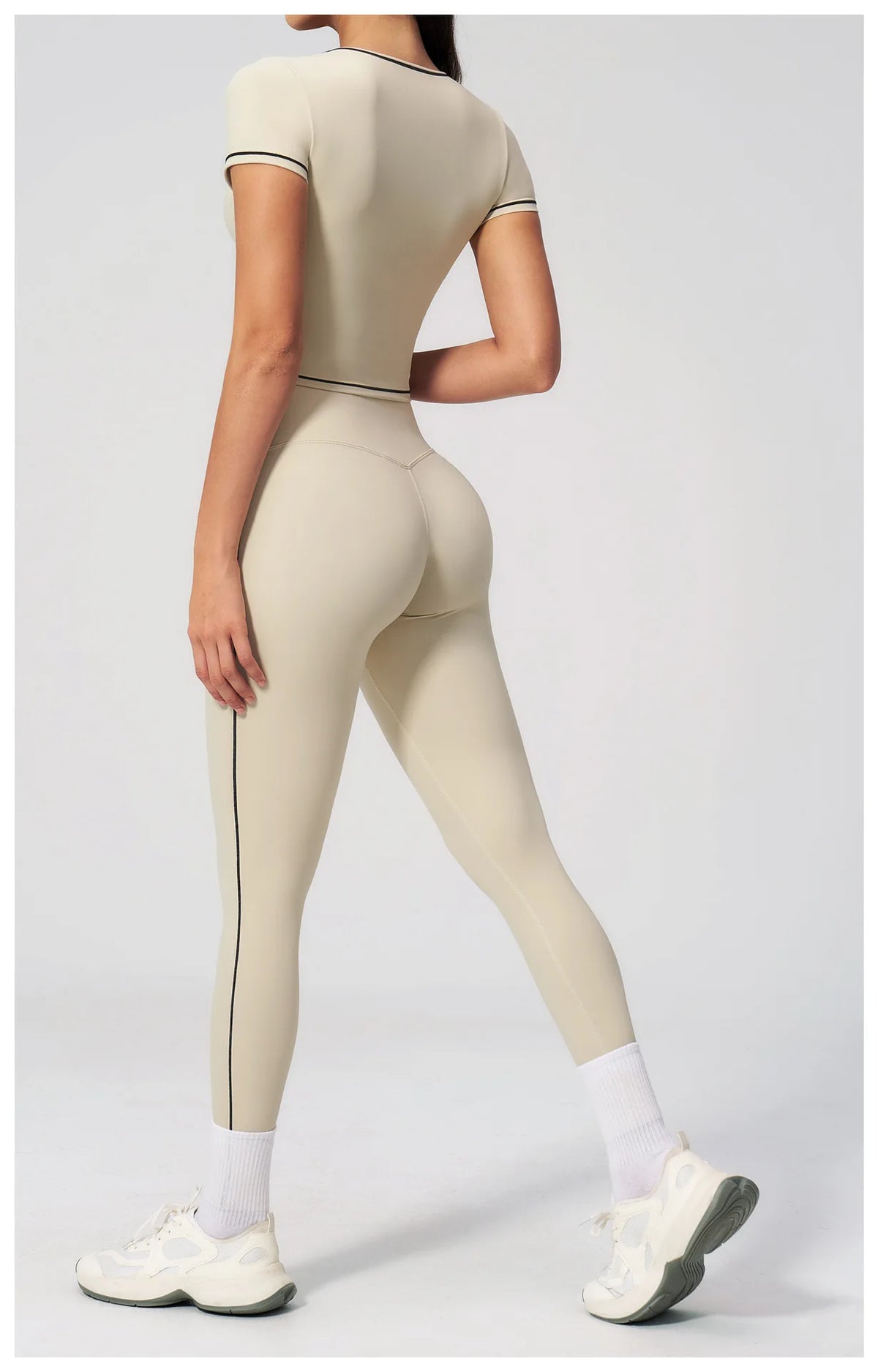 2PC Color Contrast Yoga Suit Women Short Sleeve Square Collar Slim Sports Top Fitness Suits Outdoor Exercise Leggings Tracksuit