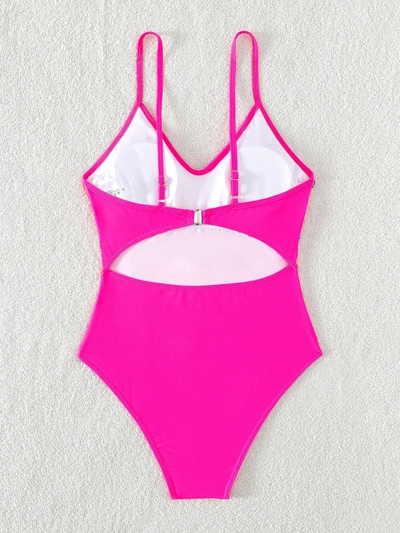 Colorful Tassel One Piece Swimsuit Women Sexy Hot Pink Push Up Tummy Control Swimwear Beach Backless Bathing Suit Monokini 2024