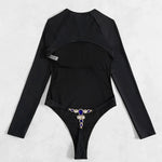 DEKA Sexy Long Sleeves One Piece Swimwear Diamond Swimsuit Women Triangle Backless Crystal Decor ThongBikinis Set Bathing Suit