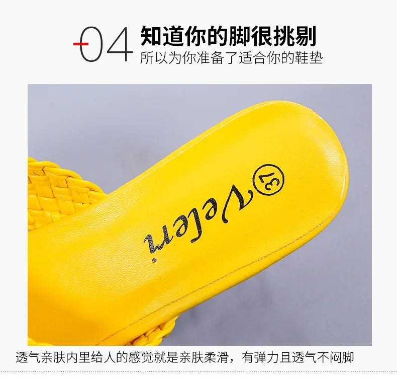 Transparent Strange High Heels Sandals Women SummerPlus Size Weave Female Slippers Fashion Yellow Open Toe Slides