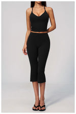 Summer New Yoga Clothing Women Solid V Neck Slim Sports Tank Top Athletic Wear High Waist Butt Lift Mid Pants Gym Fitness Suits