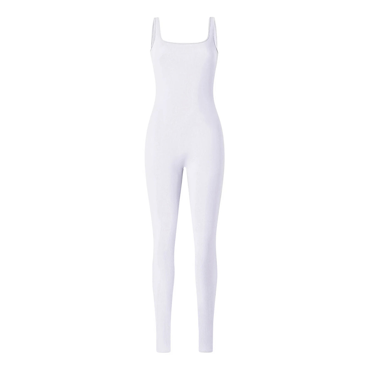 Women Sleeveless Jumpsuits Solid Color Ribbed Club Fitness Workout Overalls Streetwear Square Neck Bodycon Long Romper