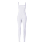 Women Sleeveless Jumpsuits Solid Color Ribbed Club Fitness Workout Overalls Streetwear Square Neck Bodycon Long Romper