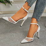 2026 Summer New Style - Three-color Mesh Open Toe Business Shoes with Round Tops, Small Inner Cuts, Thin High Heels