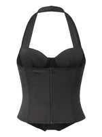 Women's Retro Corset Tops Open Back Halter Sleeveless Fishbone Slim Fit Tank Tops Summer Chic Vest