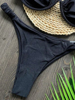 Sexy 3D Flower Bikini Set 2026 Women Black White V Wire Underwired Micro Mini Swimsuit Beach Bathing Suit Pleate Thong Swimwear