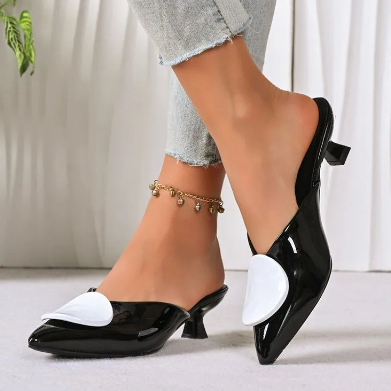 New Women's Mules 2026 Summer Fashion Pointed Toe Mules Metal Designer Sandals Women Slingback Comfortable Office High Heels