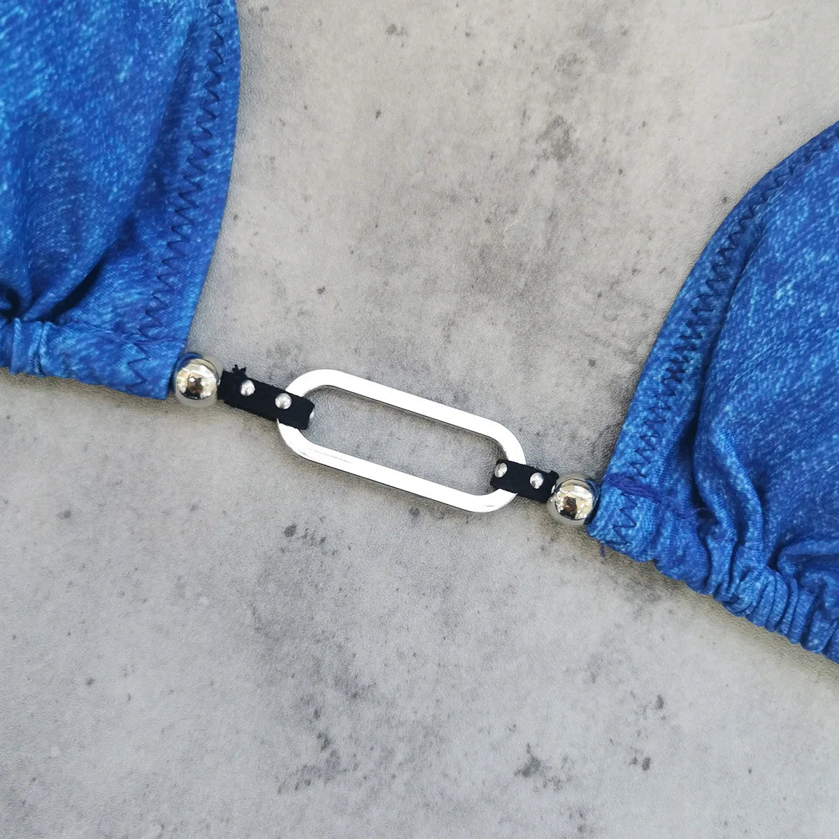 Sexy Triangle Bikini 2025 Women Blue Metal Chain Push Up Micro Swimsuit Summer Bathing Suit Tie Side Thong Swimwear Biquini