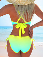 Sexy Neon Yellow Gradient Bikinis Sets Bathing Suits Swimwear Women 2026 V Neck Push Up Drawstring Side High Waist Swimsuit