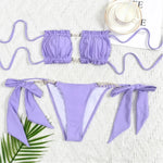 Sexy Rhinestone Chain Micro Thong Bikini Women Swimwear Ruffled Bandeau Swimsuit Knotted Bathing Swimming Suit Bikinis Sets 2026