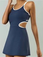Tennis Dress Women Sleeveless Push Up Padded Sport Dresses Training Running Fitness Hollow Out Backless Slim Badminton Suit