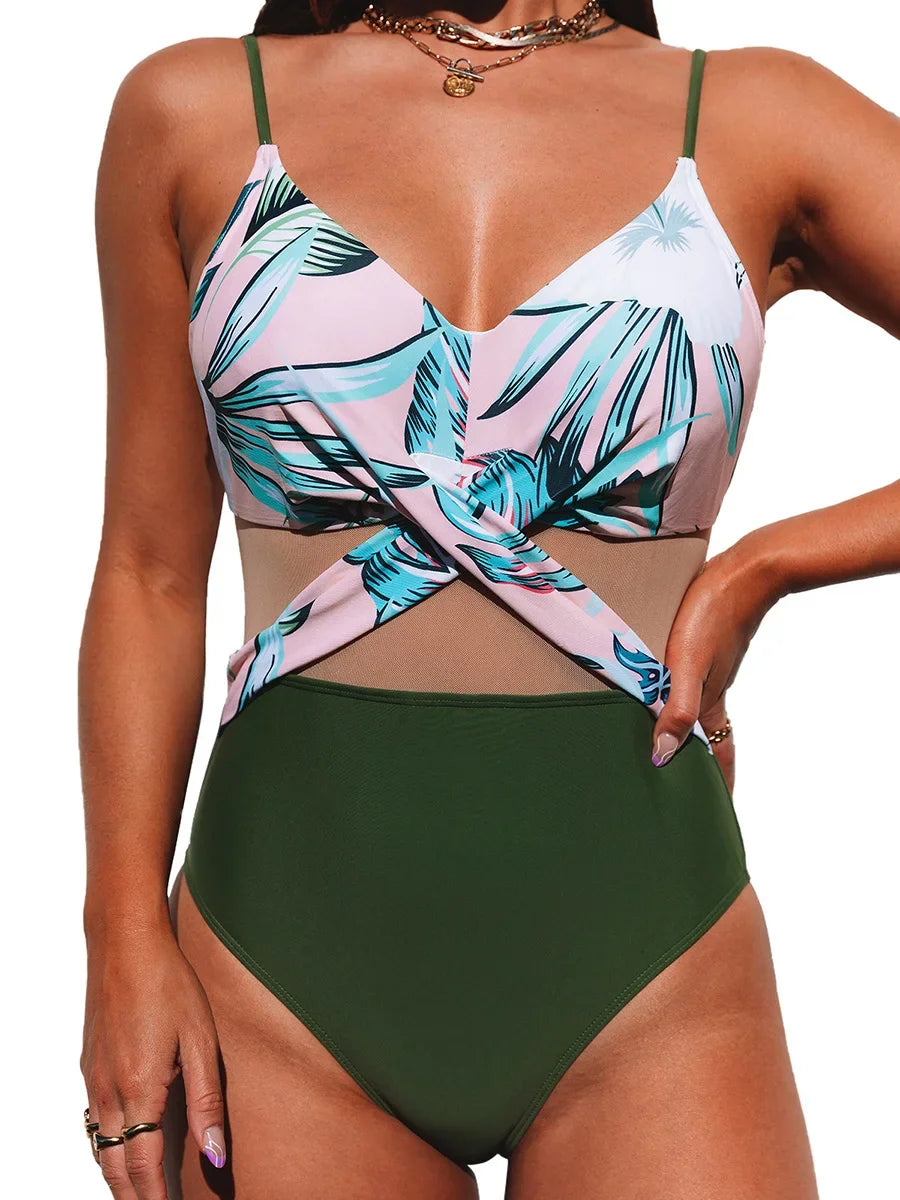 S - XXL Sexy Mesh See Through Women Swimwear One Piece Swimsuit Women's Swimwear Ruched Push Up Bathing Suit Swim Beach Wear