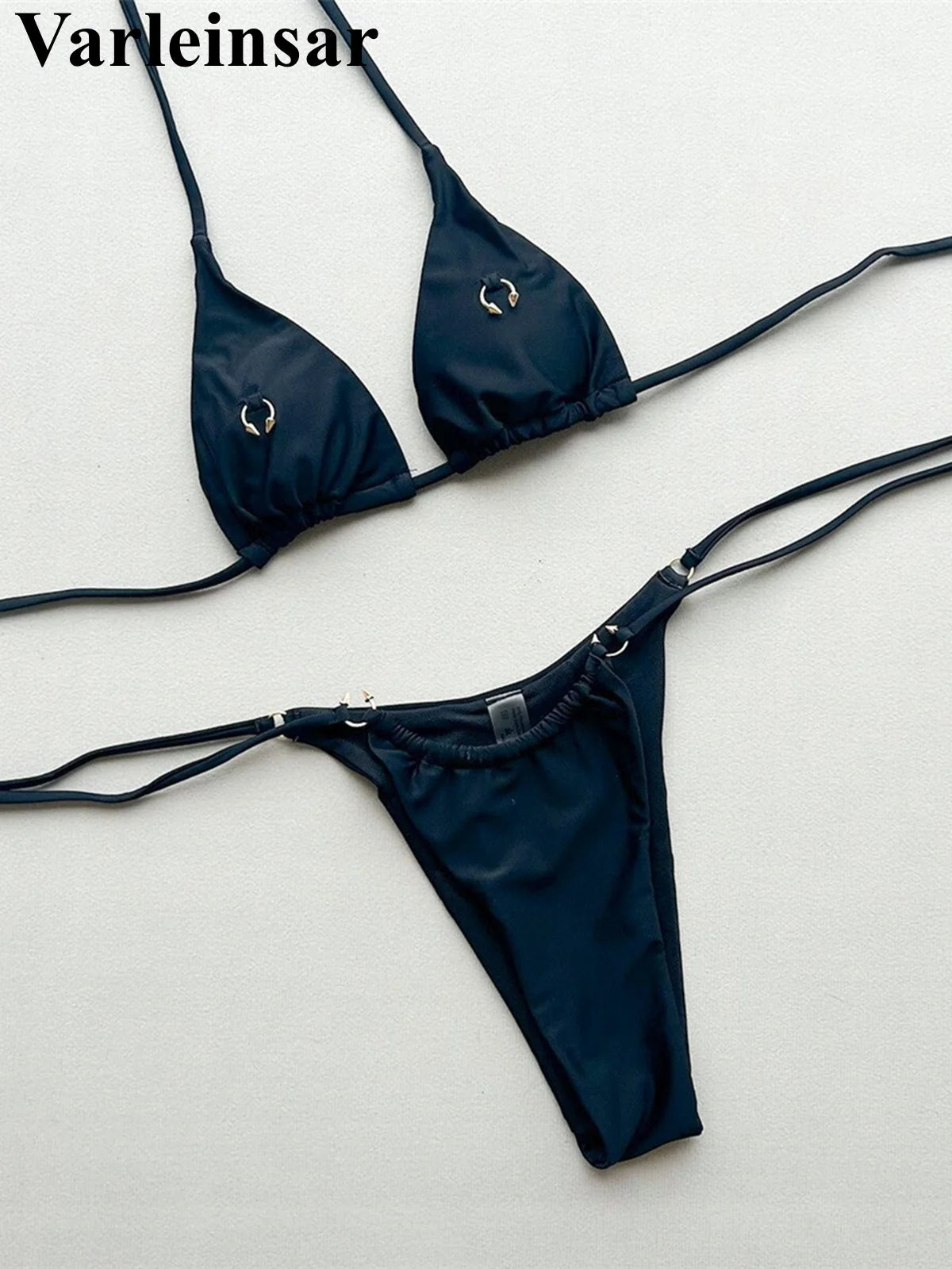 2026 Metal Ring Halter Bikini Female Swimsuit Women Swimwear Two-pieces Bikini set Strappy Padded Bather Bathing Suit Swim V8168